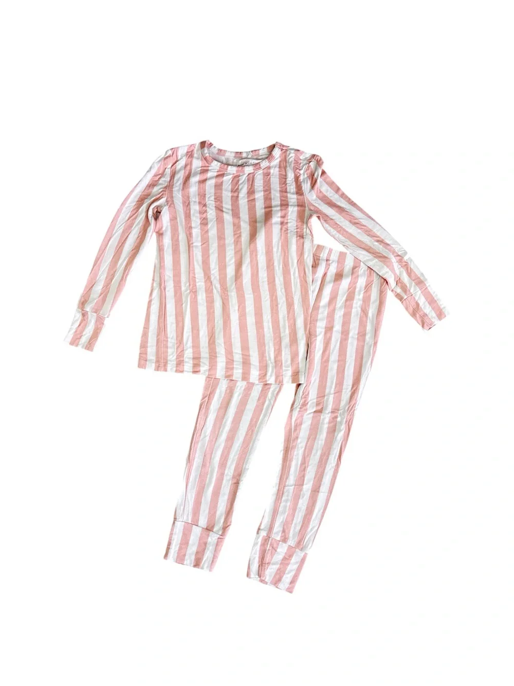 Posh Peanut Pink and White Striped Long-Sleeve Kids Pajama Set 5-6